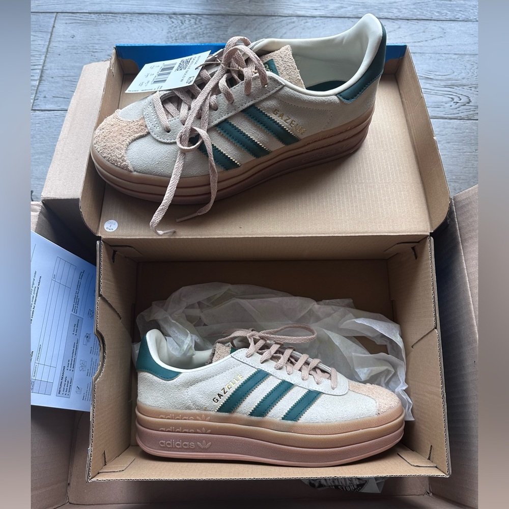 adidas Gazelle Platform Sneakers in Beige and Teal